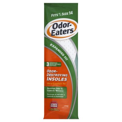 Odor-Eaters Ultra Comfort Insoles, Fits Up to Size 14, One Size Fits Most - Odor Destroying Insoles, Slim Comfortable Fit, Long Lasting Odor Protection with Activated Charcoal