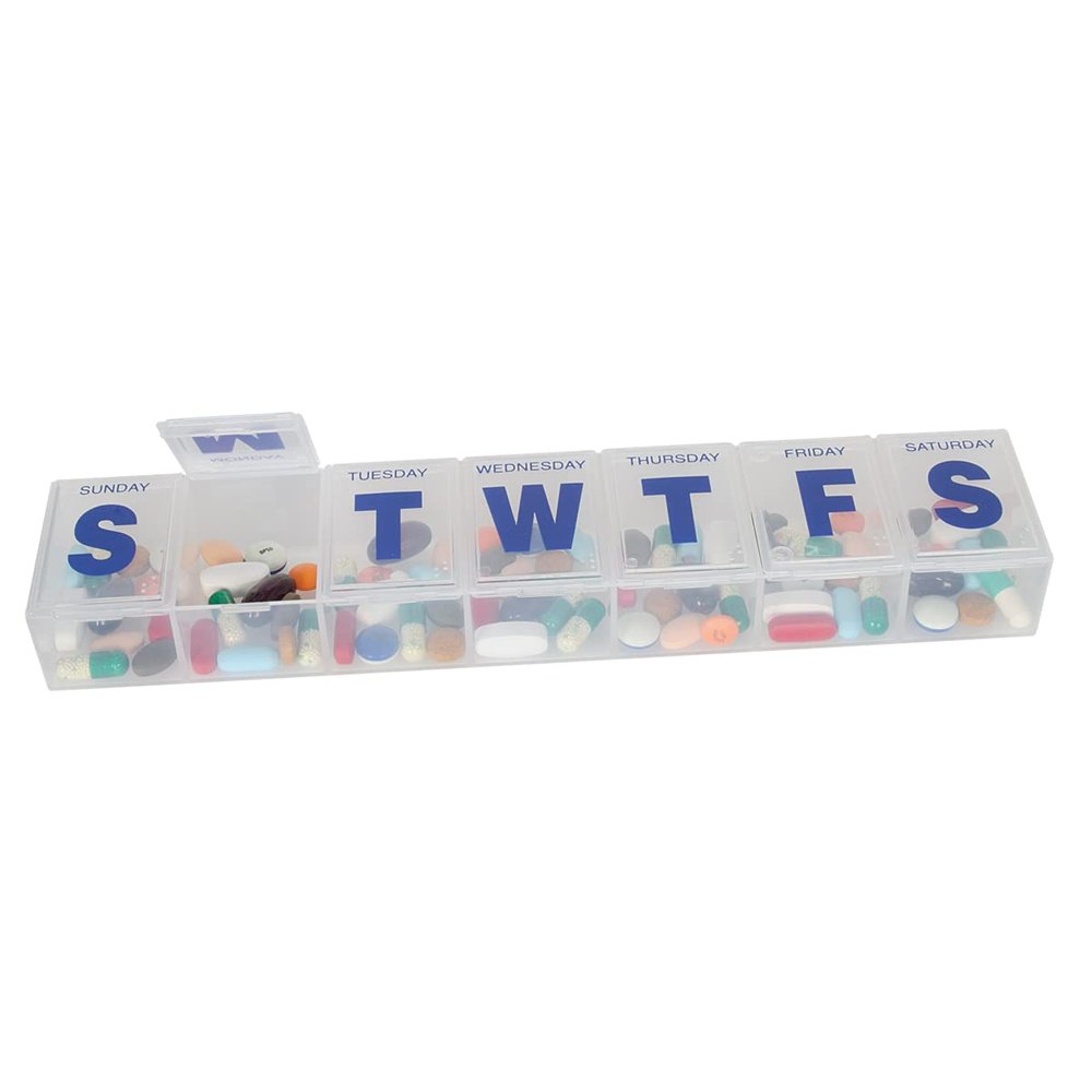 EZY DOSE Weekly (7-Day) Pill Case, Medicine Planner, Vitamin Organizer Box, 3X-Large Compartments to Secure Prescription Medication and Prevent Accidental Spilling, Clear Lids, BPA Free