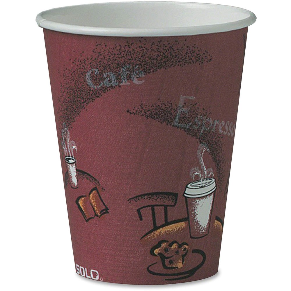 Solo Paper hot Drink Cups in Bistro Design, 8 oz, Maroon, 50/Pack