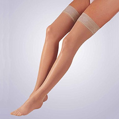 FLA Activa Sheer Therapy Hosiery, 15-20 mmHg Thigh Highs Lace Top - Size C - Black