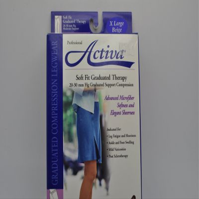 Activa 20-30 mmHg Soft Fit Thigh High with Lace Top Socks, Barely Beige, X-Large