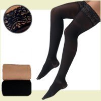 FLA Activa Soft Fit Grad Therapy Closed Toe Thigh Highs w/Lace Band 20 30 mmHg Black Queen H3865 XXL Black