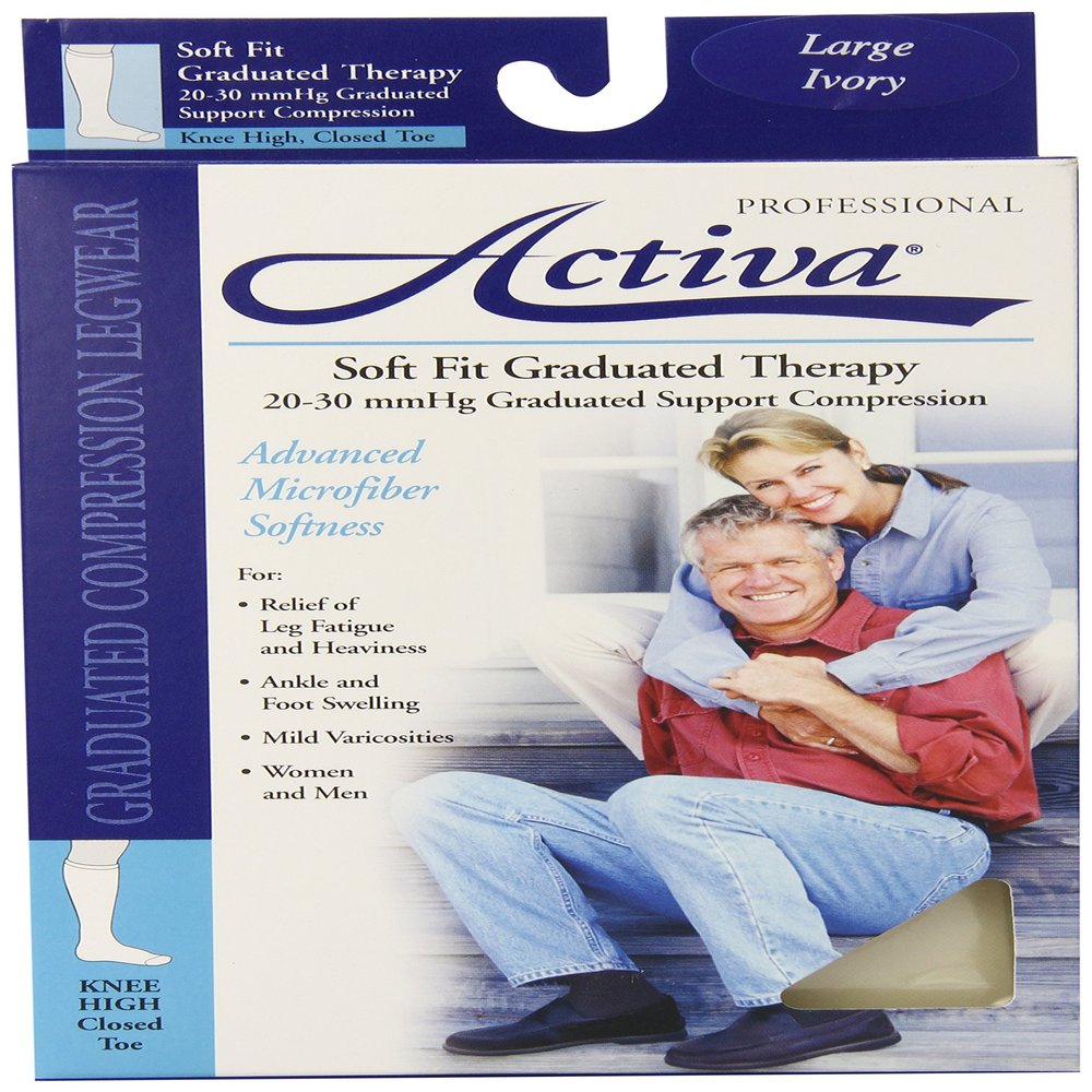 Activa Soft Fit 20-30 mmHg Knee High Closed Toe Stockings, Ivory, Large