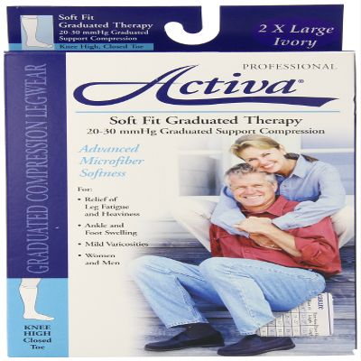 Activa 20-30 mmHg Soft Fit Knee High Socks with Closed Toe, Ivory, XX-Large
