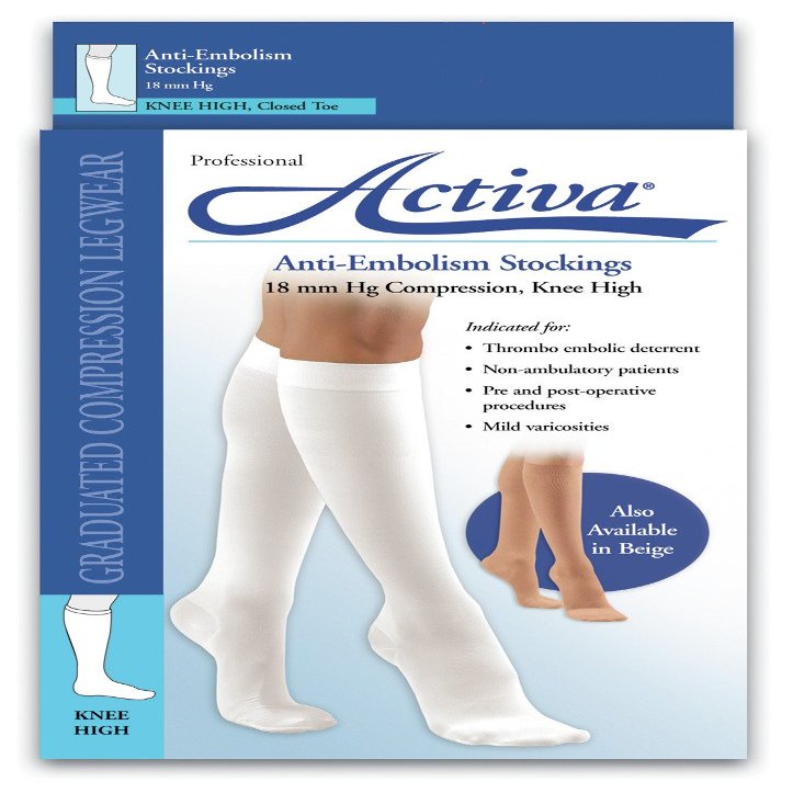 Activa Anti-EMB 18 mmHg Knee High Closed Toe Stockings, Beige, Large