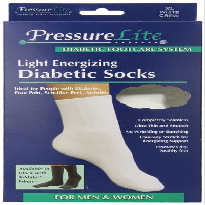 Activa Pressure Lite Light Energizing Diabetic Crew Socks, White, Small