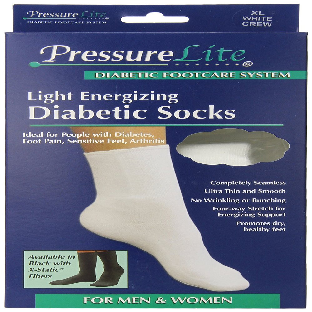 Activa Pressure Lite Light Energizing Diabetic Crew Socks, White, Small