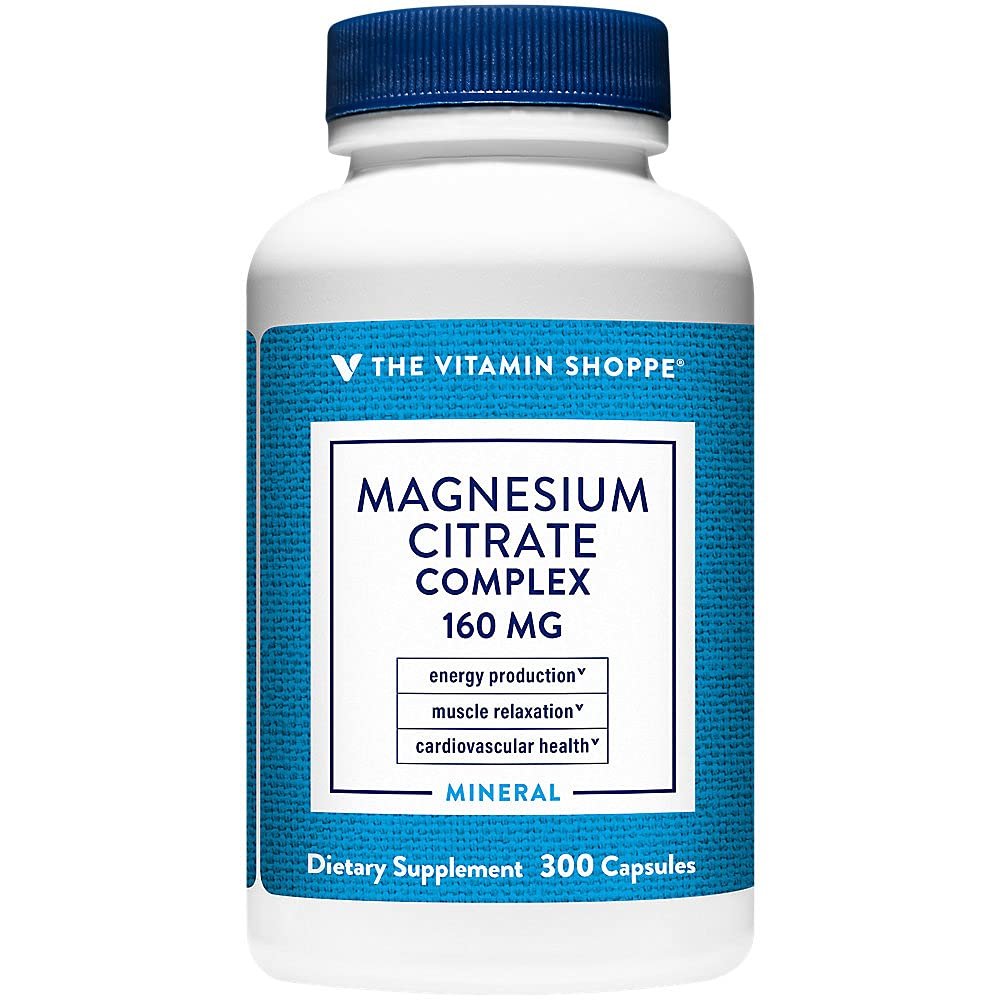 The Vitamin Shoppe Magnesium Citrate 160MG - Muscle Relaxation, Bone Health & Energy Production, Highly Absorbable (300 Capsules)
