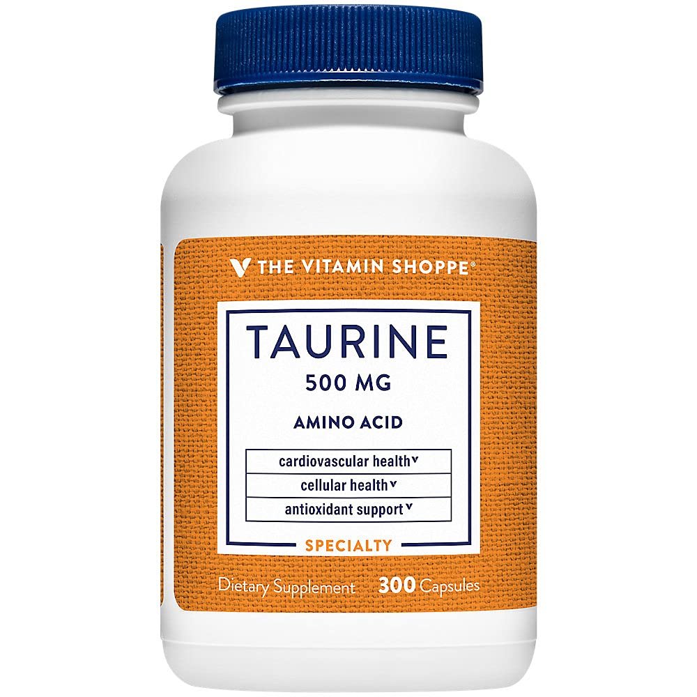 The Vitamin Shoppe Taurine 500mg with B6 - Cardiovascular & Antioxidant Support | Free-Form Amino Acid | 300 Capsules | Cellular Health