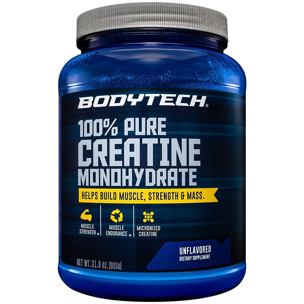 BODYTECH 100% Pure Creatine Monohydrate Powder - Micronized for Maximum Absorption - Supports Muscle Strength & Power Output - Unflavored (31.9 oz, 181 Servings)