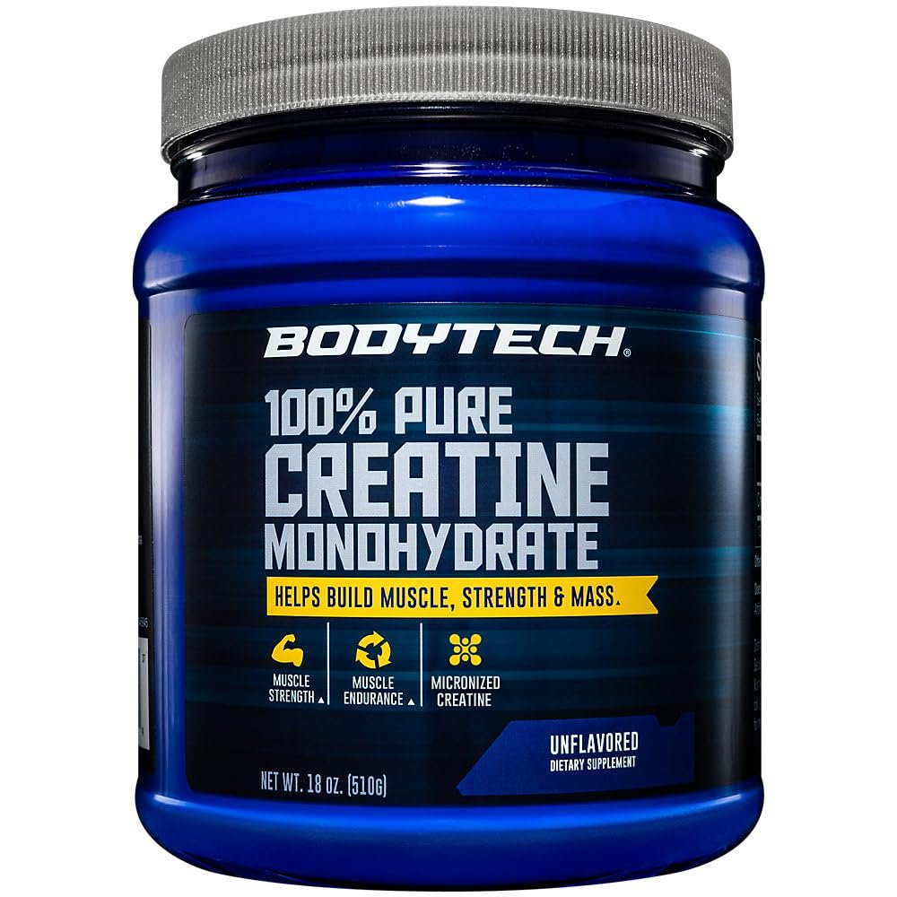 BODYTECH 100% Pure Creatine Monohydrate Powder - Micronized for Maximum Absorption - Supports Muscle Strength & Power Output - Unflavored (18 oz, 102 Servings)