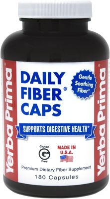 Yerba Prima Daily Fiber Caps - 180 Capsules - Soluble & Insoluble Dietary Fiber Supplement - Colon Cleanse - Gut Health - Vegan, Non-GMO, Gluten-Free
