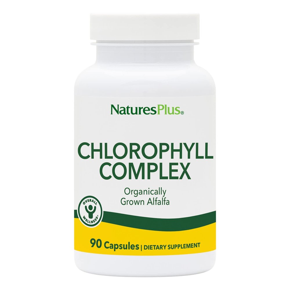 Natures Plus Chlorophyll Complex - 90 Capsules - 600 mg of Organic Alfalfa - Superfood Supplement & Antioxidant - Immune System Support, Boost Energy - Gluten Free - 45 Servings