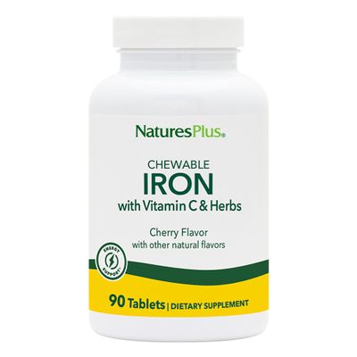 NaturesPlus Chewable Iron, Cherry - 90 Tablets - Supports Natural Energy Production - High-Potency Supplement with Vitamin C & Herbs - 90 Servings