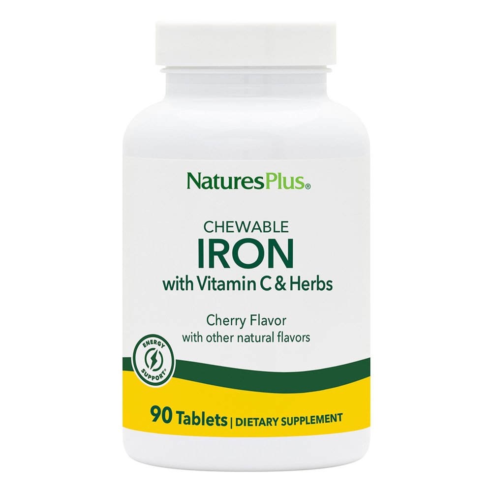NaturesPlus Chewable Iron, Cherry - 90 Tablets - Supports Natural Energy Production - High-Potency Supplement with Vitamin C & Herbs - 90 Servings