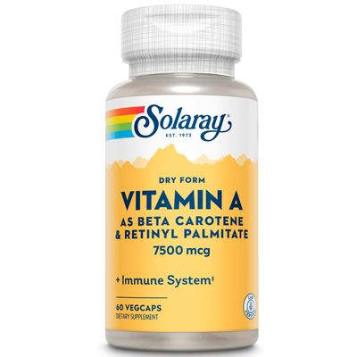 SOLARAY Dry Form Vitamin A - Vitamin A as 60% Beta Carotene and 40% Retinyl Palmitate with Carrot Powder - Eyes, Antioxidant Activity, and Immune System Support - 60 Servings, 60 VegCaps
