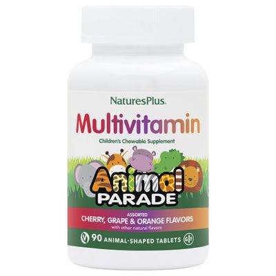 NaturesPlus Animal Parade Source of Life Children's Chewable Multivitamin - 90 Animal Shaped Tablets - Natural Assorted Flavors - Vegetarian, Gluten-Free - 45 Servings