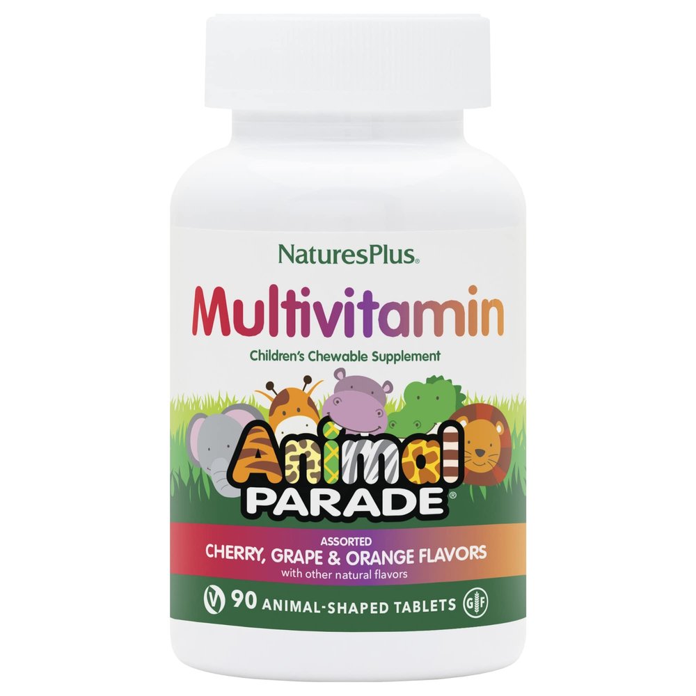 NaturesPlus Animal Parade Source of Life Children's Chewable Multivitamin - 90 Animal Shaped Tablets - Natural Assorted Flavors - Vegetarian, Gluten-Free - 45 Servings