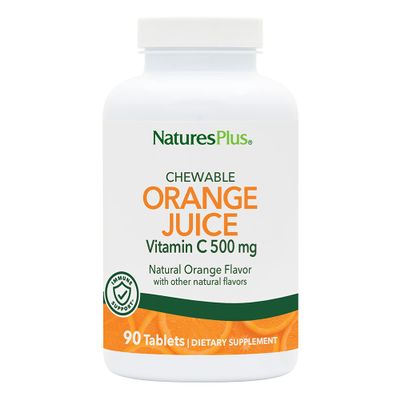 Natures Plus Orange Juice Chewable Vitamin C - 500 mg, 90 Tablets - High Potency Immune & Vascular Health Support Supplement, Antioxidant - Gentle On Stomach - Vegetarian, Gluten-Free - 90 Servings