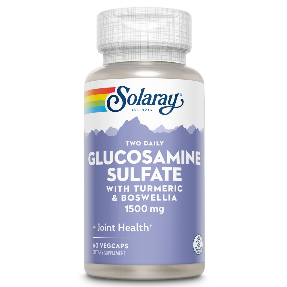 SOLARAY Glucosamine Sulfate 1500mg, Healthy Joint Support Supplement, Powerful Connective Tissue and Joint Health Formula with Turmeric & Boswellia, 60-Day Money Back Guarantee, 30 Serv, 60 VegCaps