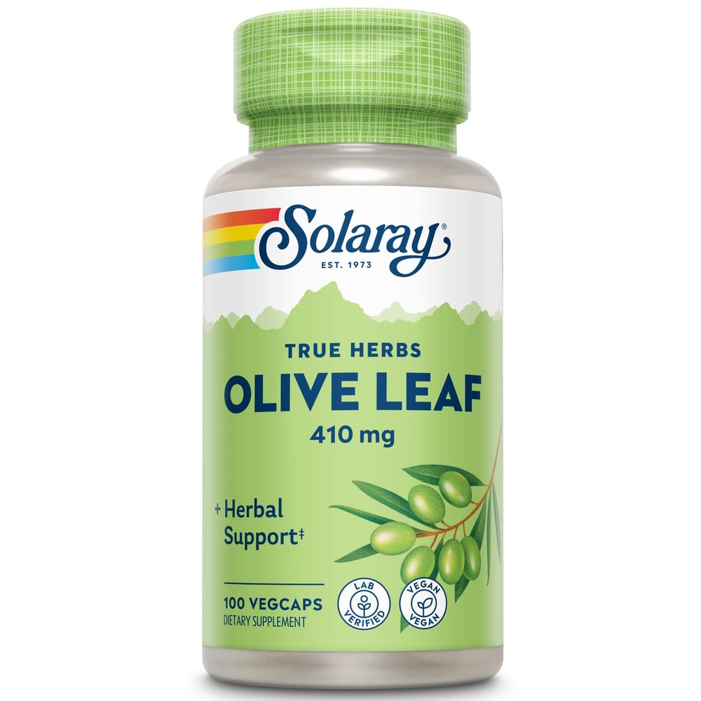 SOLARAY Olive Leaf Capsules 410 mg for Men & Women - Olive Leaf Herb Caps for Natural Herbal Support, Non GMO, Vegan - 100 Veg Caps