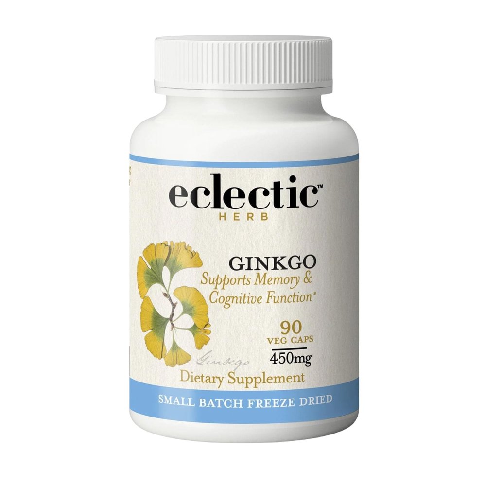 Eclectic Herb - Ginkgo Biloba Capsules | Brain Support Supplement | Cognitive Function & Circulatory Support | Focus & Memory | Vegan, Non-GMO, Gluten Free, Freeze-Dried (90 CT | 450 mg)
