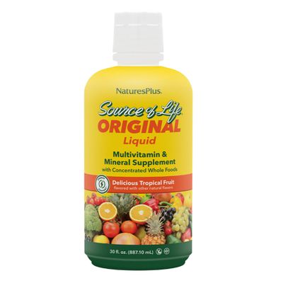 NaturesPlus Source of Life Liquid - 30 fl oz - Tropical Fruit Flavor - Wholefood Supplement, Energy Booster, Antioxidant - Vegetarian, Gluten-Free - 30 Servings