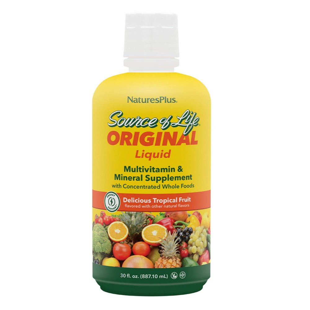 NaturesPlus Source of Life Liquid - 30 fl oz - Tropical Fruit Flavor - Wholefood Supplement, Energy Booster, Antioxidant - Vegetarian, Gluten-Free - 30 Servings