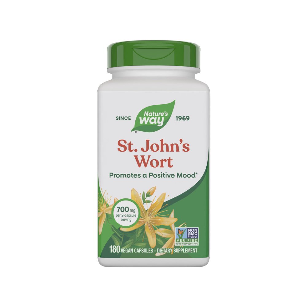 Nature's Way St. John's Wort Herb, Promotes a Positive Outlook*, 700 mg per 2-Capsule Serving, Non-GMO Project Verified, Vegan, 180 Capsules (Packaging May Vary)