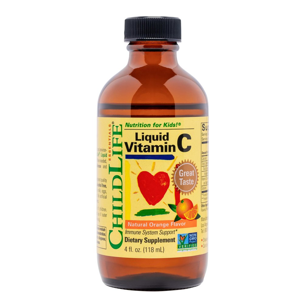 CHILDLIFE ESSENTIALS Liquid Vitamin C - Pure Vitamin C Liquid Supplement for Kids, Immune System Support, Great Taste - Natural Orange, 4 Fl Oz (Pack of 1)