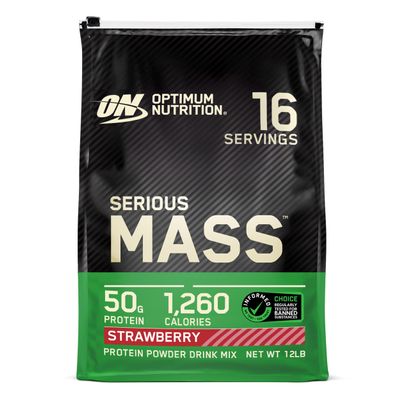 Optimum Nutrition Serious Mass, Weight Gainer Protein Powder, Mass Gainer, Vitamin C and Zinc for Immune Support, Creatine, Strawberry, 12 Pound (Packaging May Vary)