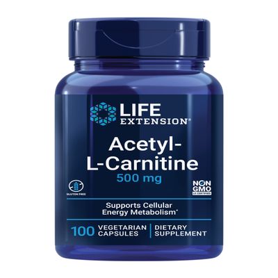Life Extension Acetyl-L-Carnitine, Acetyl-L-Carnitine, Vitamin C, Brain, Mood & Nerve Health, Cellular Energy, 3-Month Supply, Gluten-Free, Non-GMO, Vegetarian, 100 Capsules