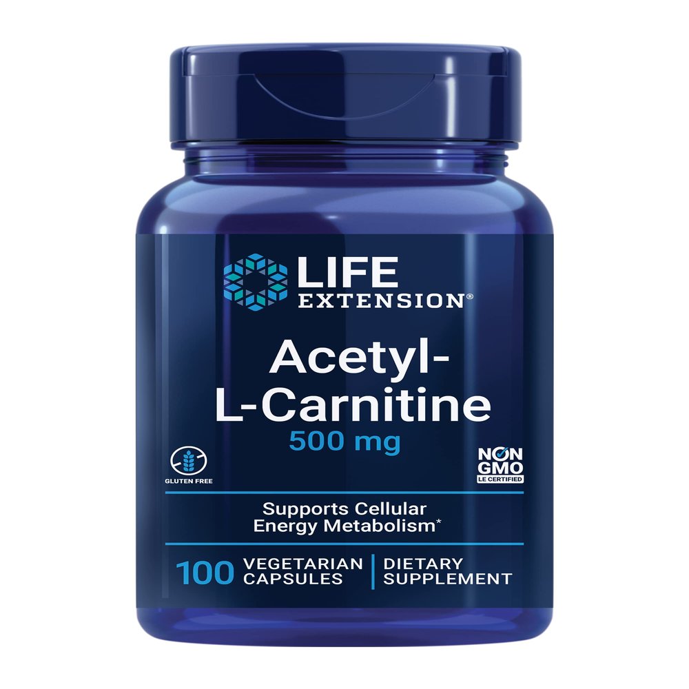 Life Extension Acetyl-L-Carnitine, Acetyl-L-Carnitine, Vitamin C, Brain, Mood & Nerve Health, Cellular Energy, 3-Month Supply, Gluten-Free, Non-GMO, Vegetarian, 100 Capsules