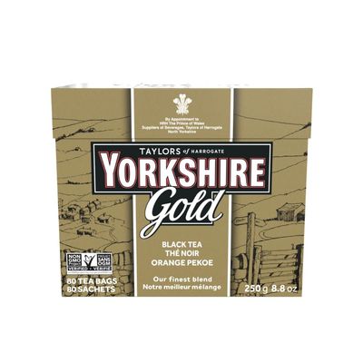 Yorkshire Tea, Gold, Pillow Tea Bags, 80 Count (Pack of 1), Premium Blend, Rich, Smooth, and Satisfying, Classic British Breakfast Blend, Caffeinated, Enjoy Hot or Iced, 80 Teabags