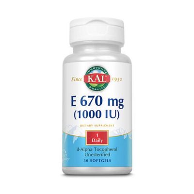 KAL E-1000 D-Alpha Tocopherol 1000 IU Softgels, 30 Count