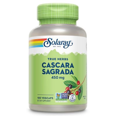 SOLARAY Cascara Sagrada Capsules 450 mg - Supplement for Men & Women, Natural Herbal Support for Adults, Sacred Bark Herb, Non GMO - 180 Veg Caps