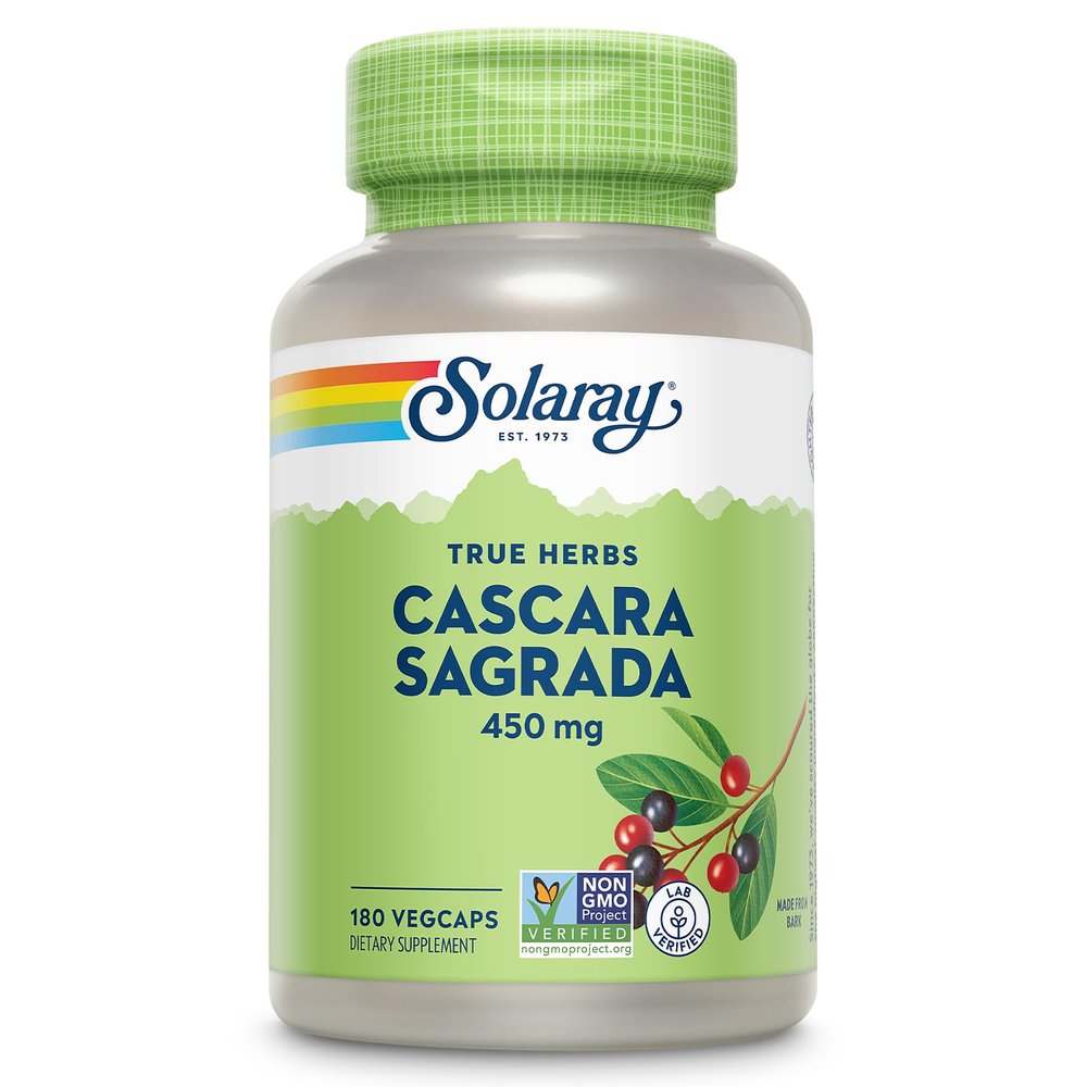 SOLARAY Cascara Sagrada Capsules 450 mg - Supplement for Men & Women, Natural Herbal Support for Adults, Sacred Bark Herb, Non GMO - 180 Veg Caps