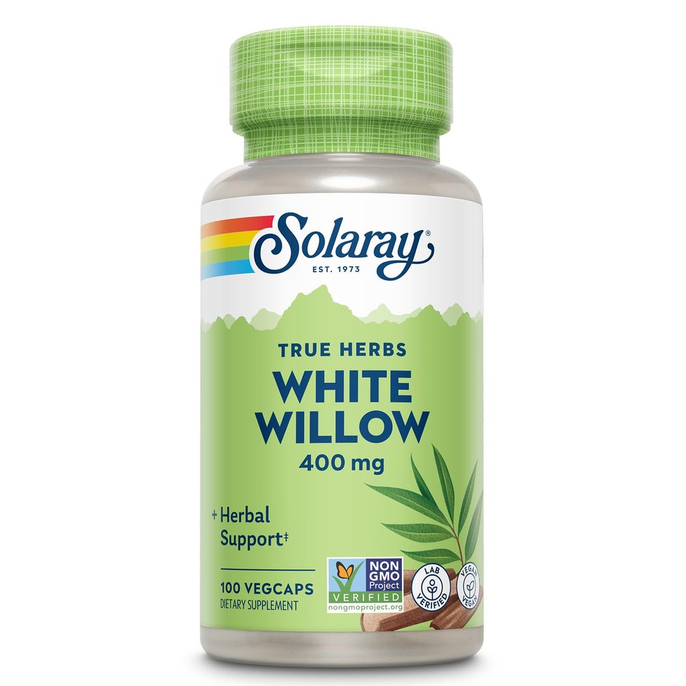 SOLARAY White Willow Bark Capsules 400 mg for Men & Women - Natural Herbal Supplement, White Willow Herb Caps for Wellness Support, Non GMO, Vegan - 100 Veg Caps