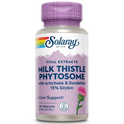 SOLARAY Milk Thistle Phytosome with Artichoke, Dandelion, and Ginger - Milk Thistle Extract Supplying 15% Silybin - Liver Supplement - 60-Day Guarantee, Lab Verified - 30 Servings, 30 VegCaps