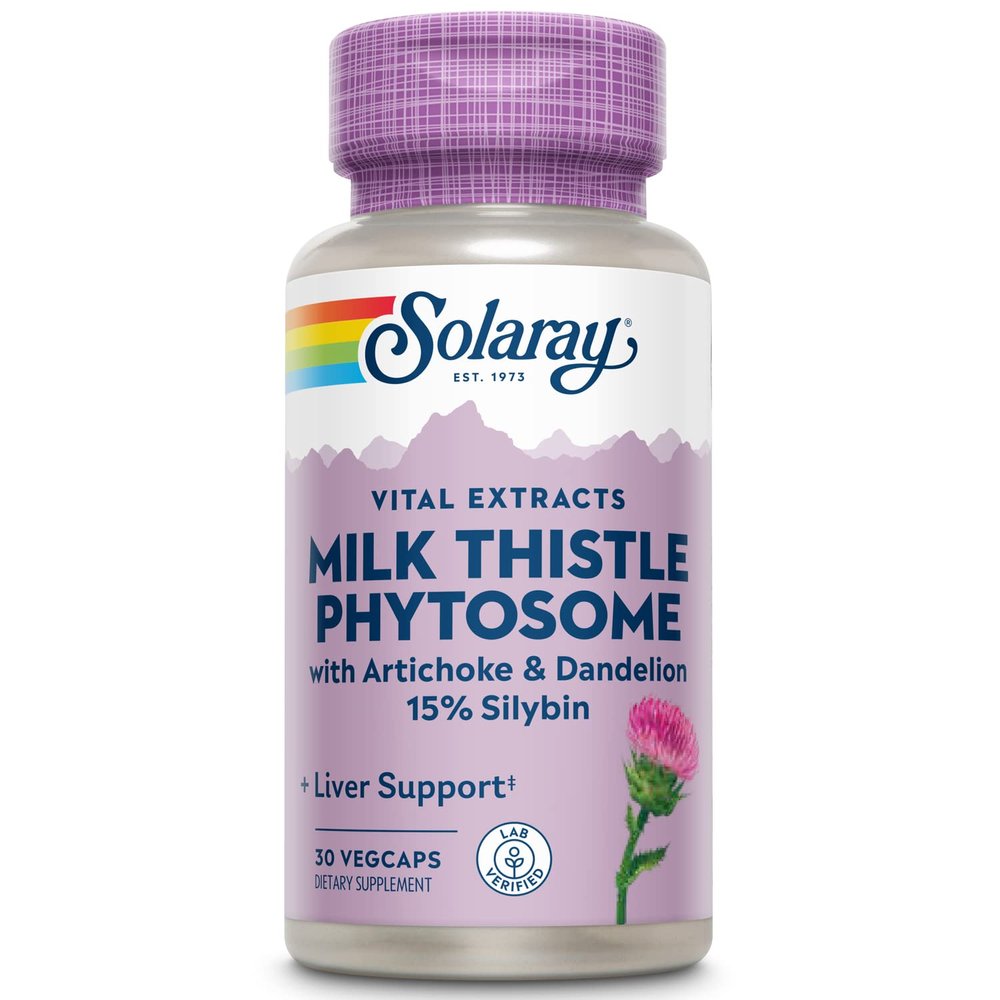 SOLARAY Milk Thistle Phytosome with Artichoke, Dandelion, and Ginger - Milk Thistle Extract Supplying 15% Silybin - Liver Supplement - 60-Day Guarantee, Lab Verified - 30 Servings, 30 VegCaps
