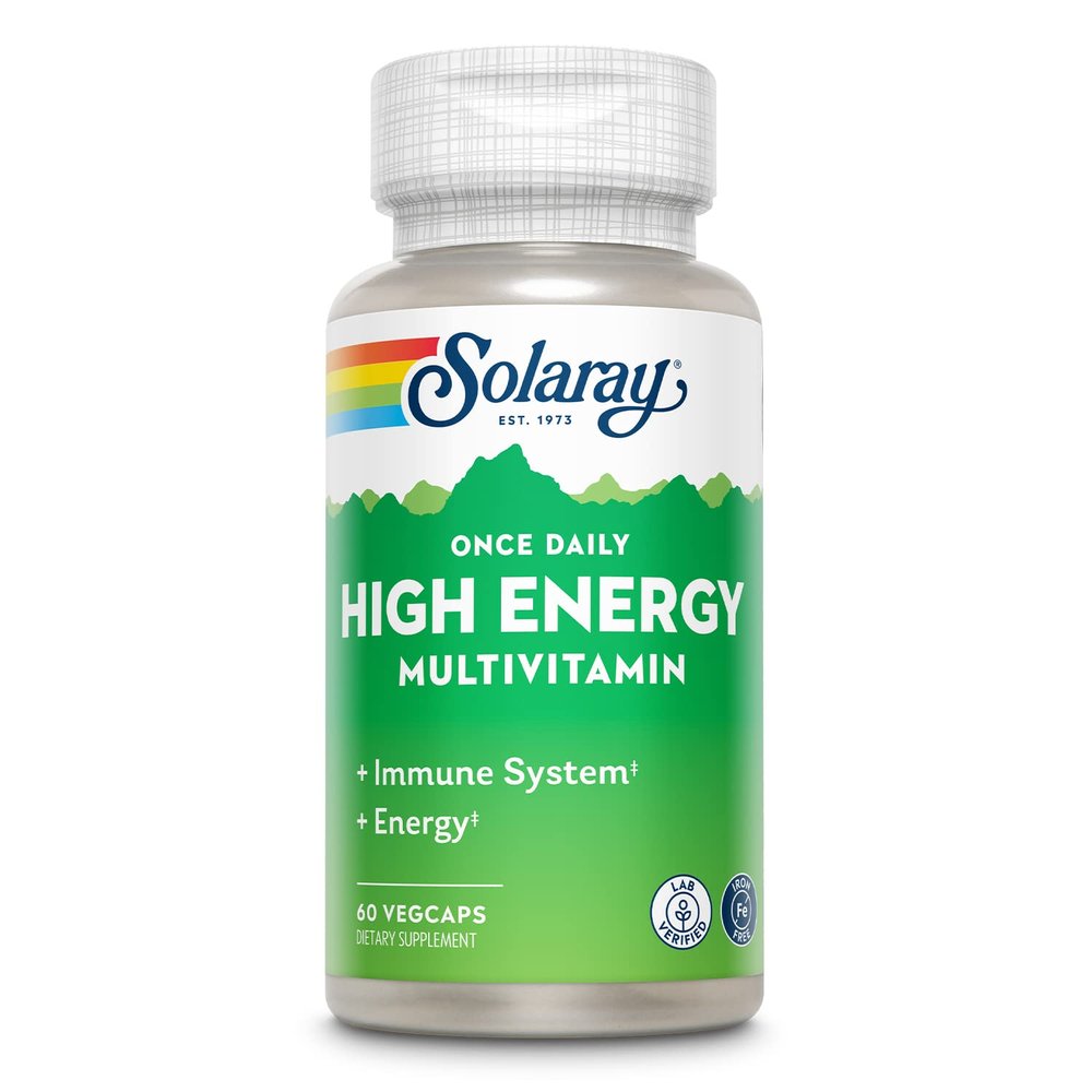 SOLARAY Once Daily High Energy Multivitamin, w/No Iron | Complete Multi w/Whole Food & Herb Base | Non-GMO | 60 VegCaps