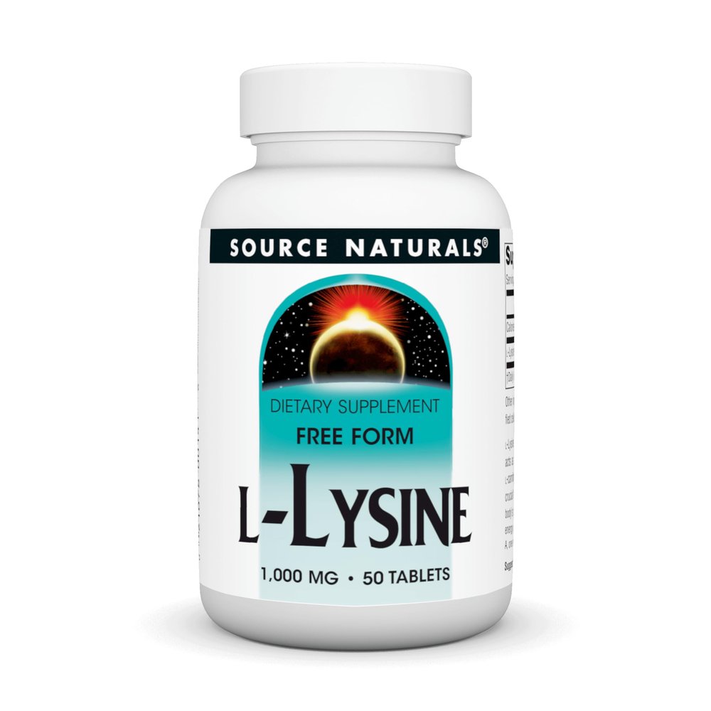 Source Naturals L-Lysine Free Form, 1,000 mg - Amino Acid Supplement Supports Energy & Formation of Collagen* - 50 Tablets