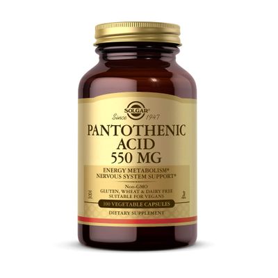Solgar Pantothenic Acid 550 mg, 100 Vegetable Capsules - Vitamin B5 - Gluten Free, Dairy Free, Kosher