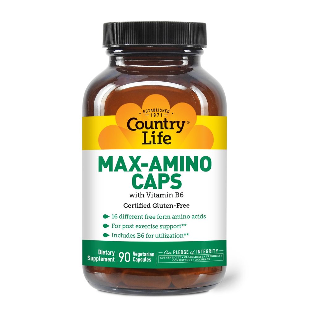 Country Life Max-Amino Caps  16 Free Form Amino Acids with Vitamin B6  Amino Acid Complex for Post Workout Support  Gluten Free  90 Capsules