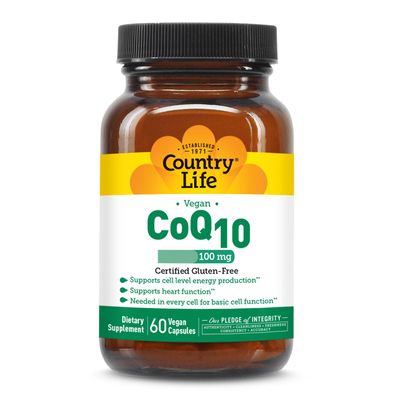 Country Life Simply CoQ10 100mg Supports Heart Function & Cellular Energy, Vegan Softgels, Certified Gluten-Free, Non-GMO Supplement, 60 ct Cardiovascular Health Support