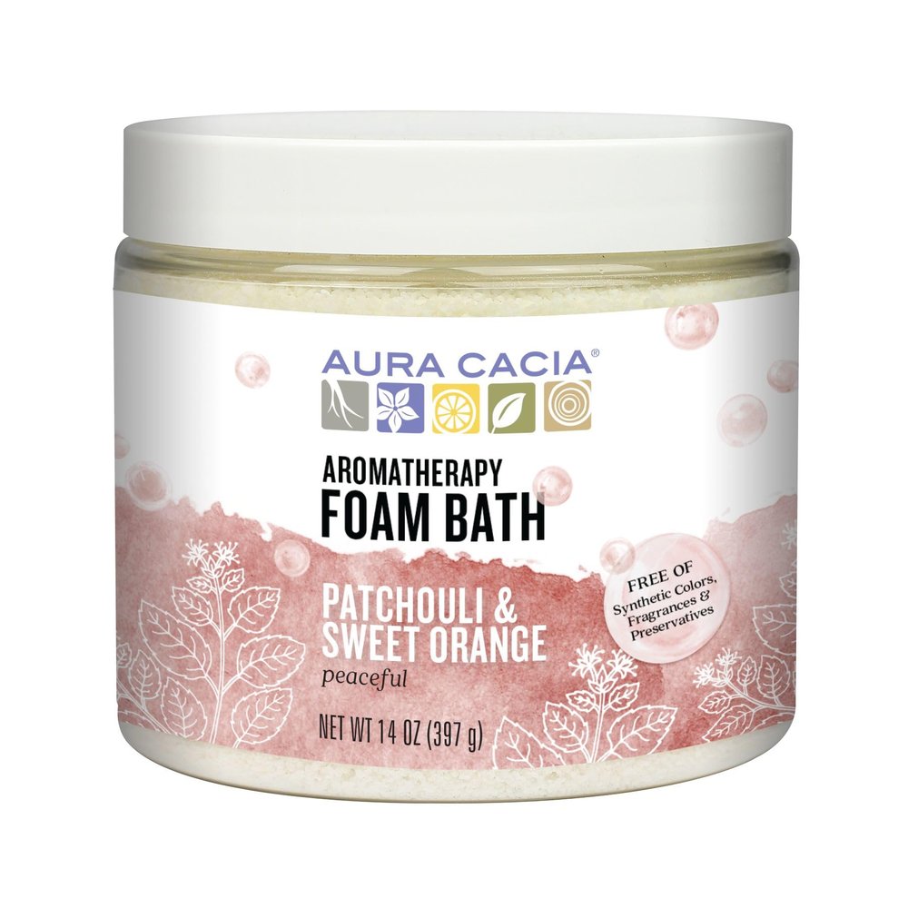 Aura Cacia Aromatherapy Foam Bath, Peaceful Patchouli and Sweet Orange, 14 ounce jar