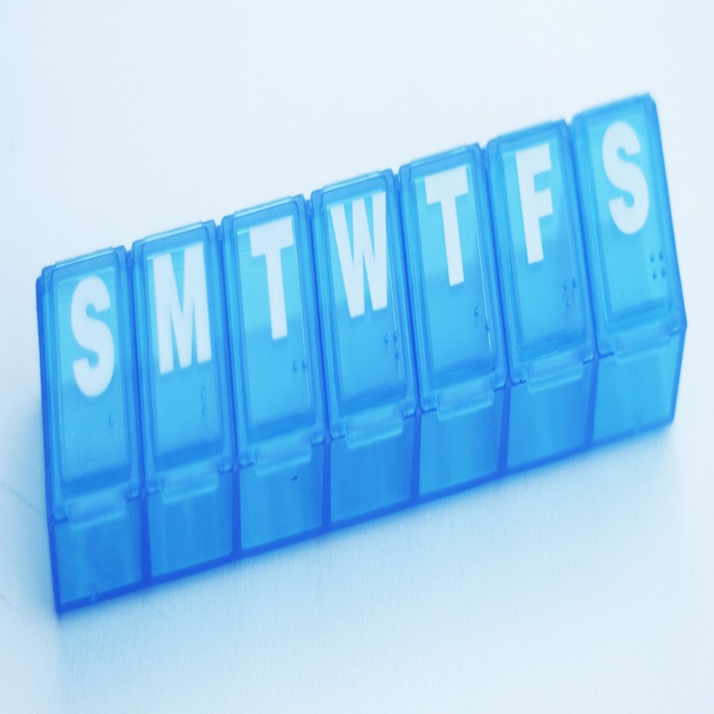 7 Day Pill Reminder - Size Small - Clear, Blue or Green (Colors may vary)