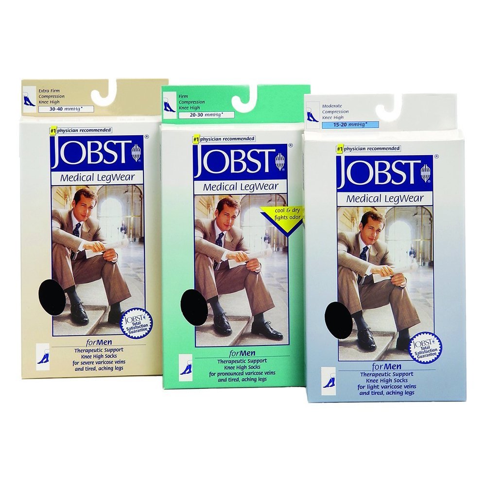 JOBST forMen Compression Socks, 20-30 mmHg, Thigh High, Closed Toe, Small, Black