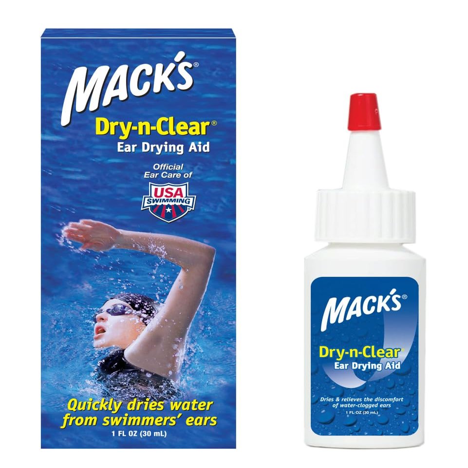 Mack's Dry-n-Clear Ear Drying Aid - Swimmers Ear Drops for Water Clogged Ears After Swimming, Showering, Scuba Diving and Surfing - 1 Fl Oz