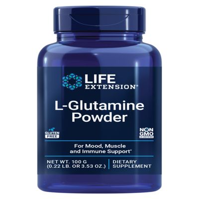 Life Extension L-Glutamine Powder, Amino Acid, Supports Muscle Health and Immune Health, Gluten-Free, Non-GMO, Vegetarian, 100 Grams